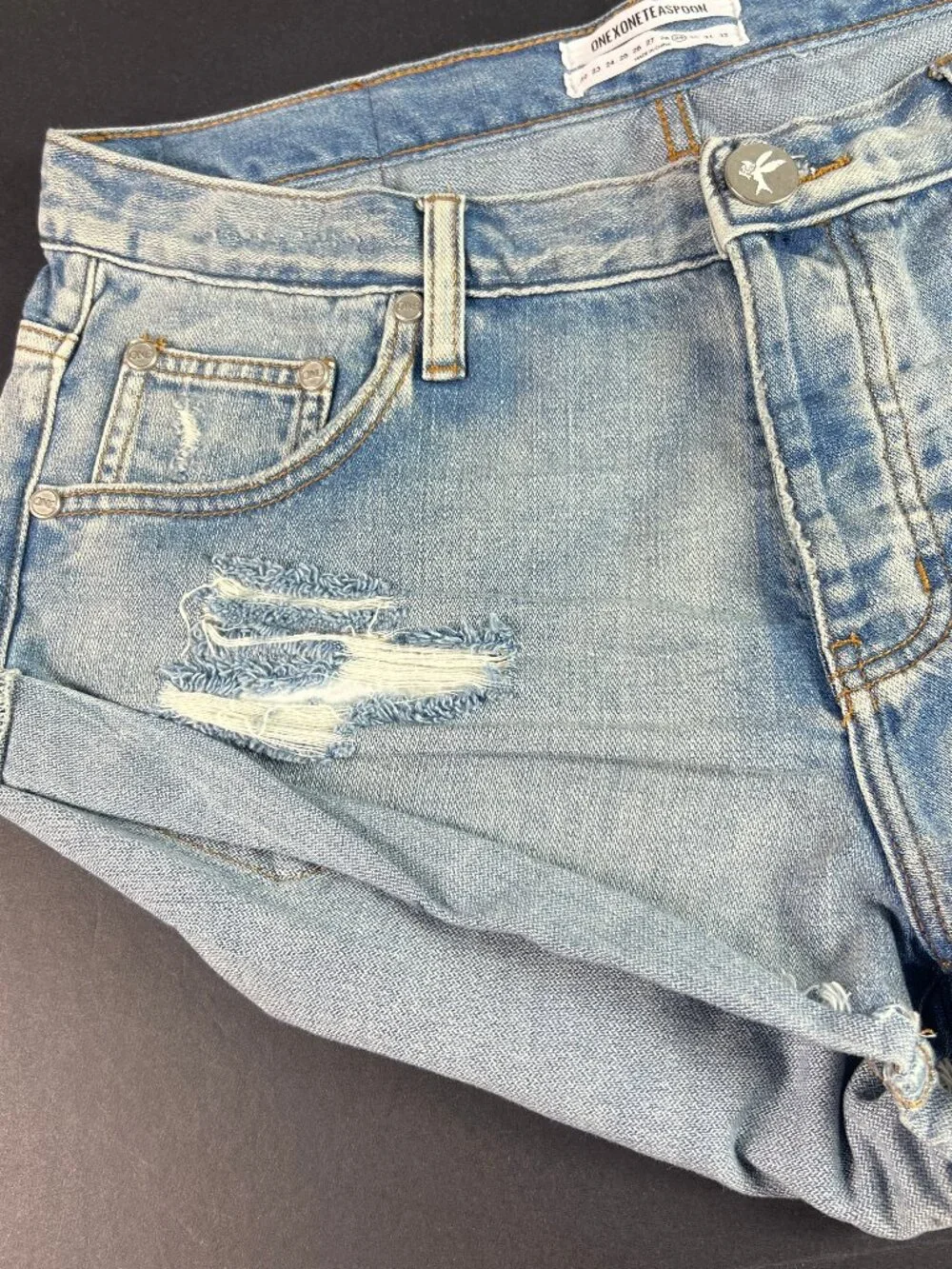 One Teaspoon Shorts Women's 33* Bandits Twisted Cuff Blue Denim Jorts Tag 29